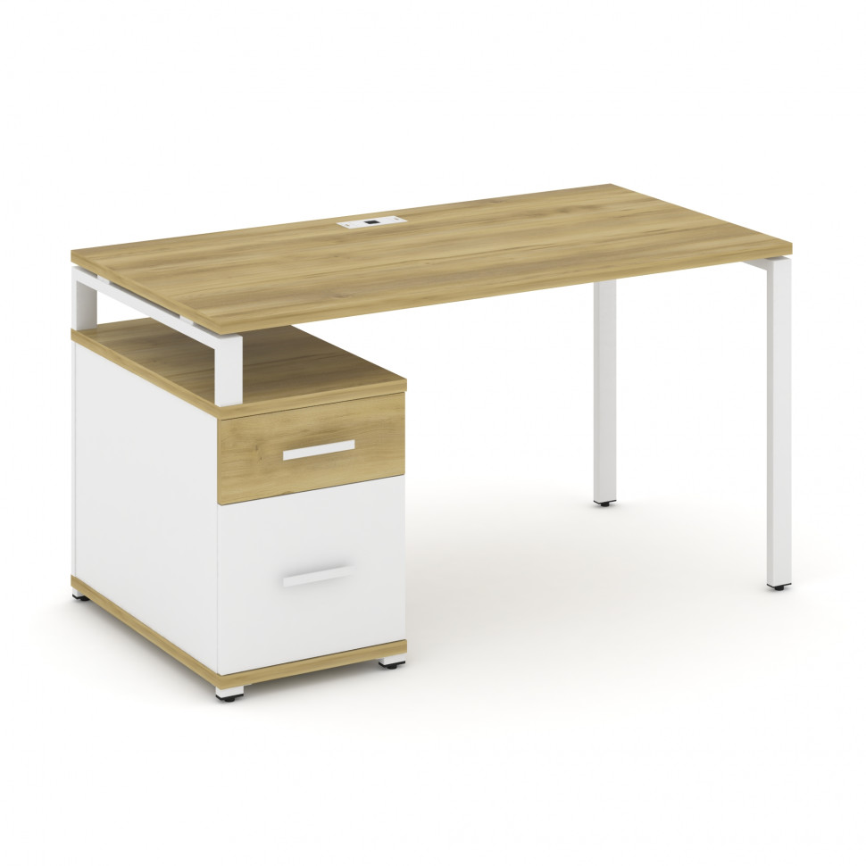 Concept Стол письменный с 1 опорной тумбой CN.SP-307 W Дуб Винченцо/Белый Бриллиант/Металл Белый 138