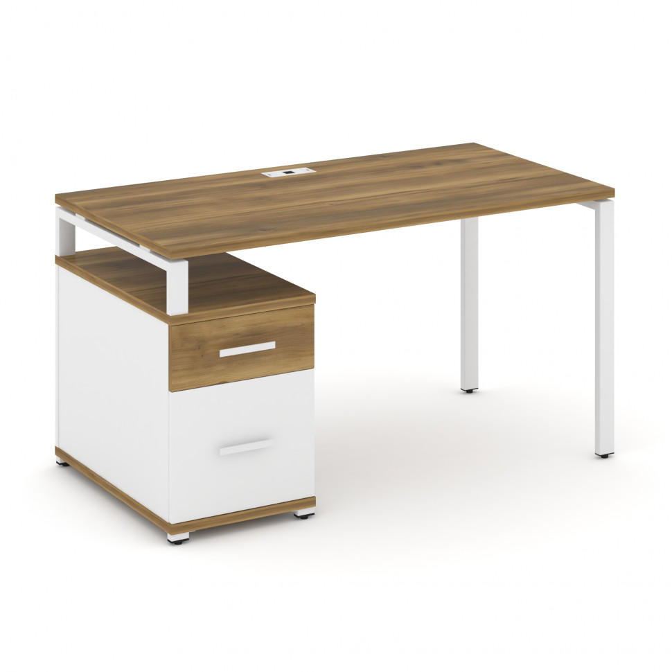 Concept Стол письменный с 1 опорной тумбой CN.SP-307 W Сандал Янтарный/Белый Бриллиант/Металл Белый Concept Стол письменный с 1 опорной тумбой CN.SP-307 W Сандал Янтарный/Белый Бриллиант/Металл Белый