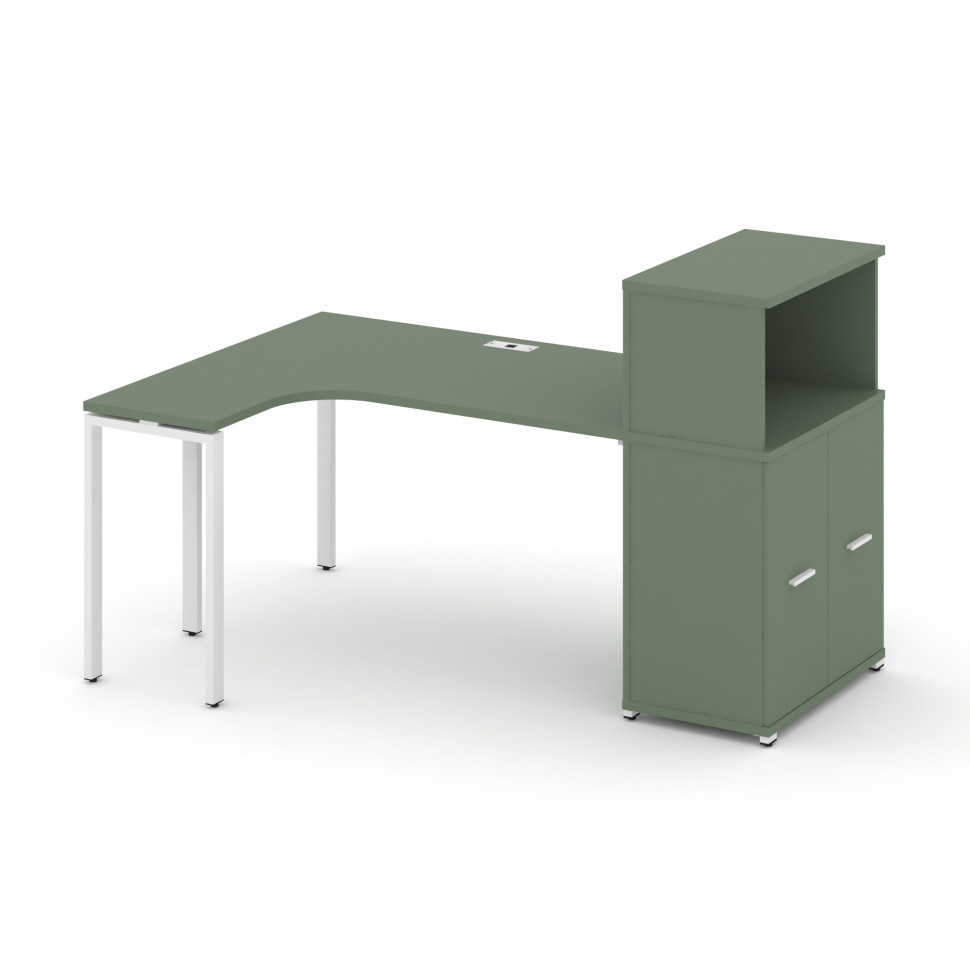 Concept Стол эргономичный с опорным распаш. шкафом с надставкой низ.  CN.SA-213(L) W Кобо/Металл Бел