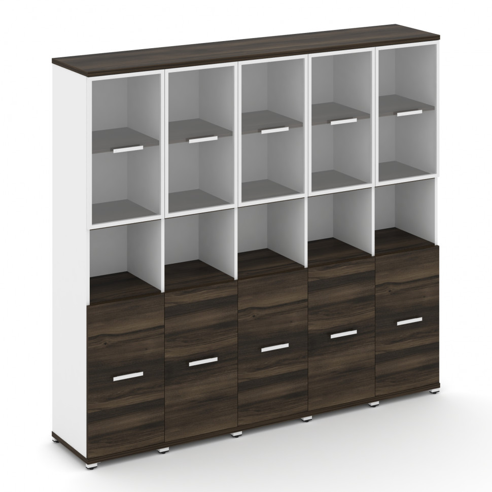 Concept Шкаф 5 узких секции, 5 ниш CN.STU-553 RPW W Дуб Мали/Белый Бриллиант/Металл Белый/Прозрачный