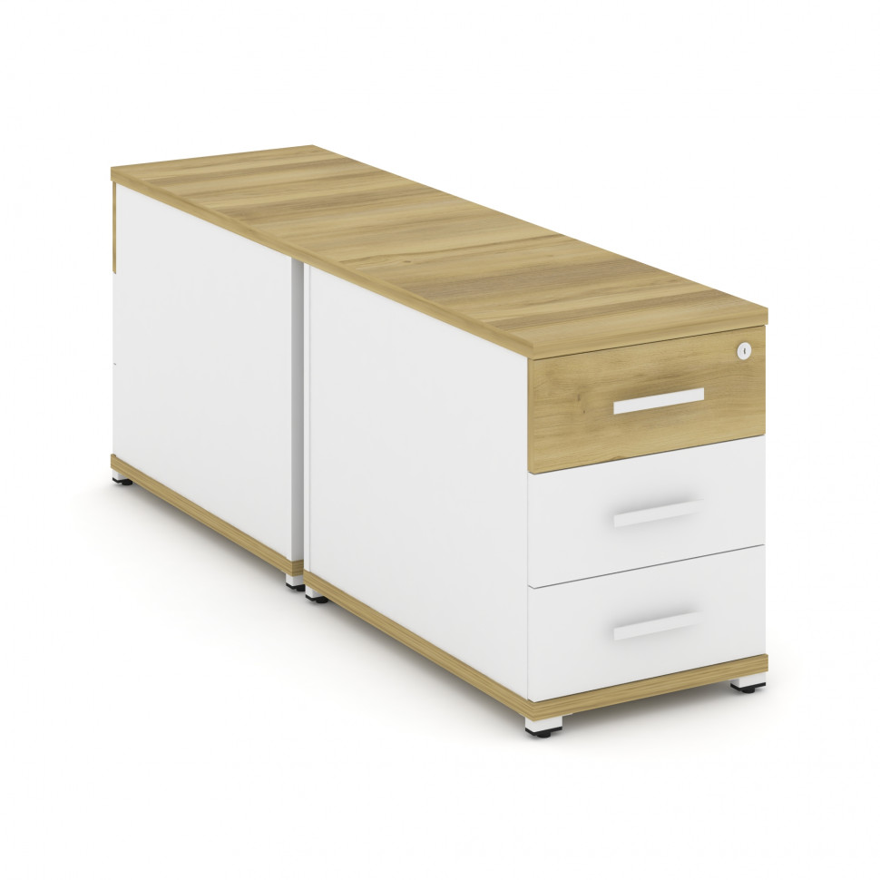 Concept Тумба двухсторонняя опорная/приставная 3 ящ.  CN.DTGO-001 W Дуб Винченцо/Белый Бриллиант/Мет