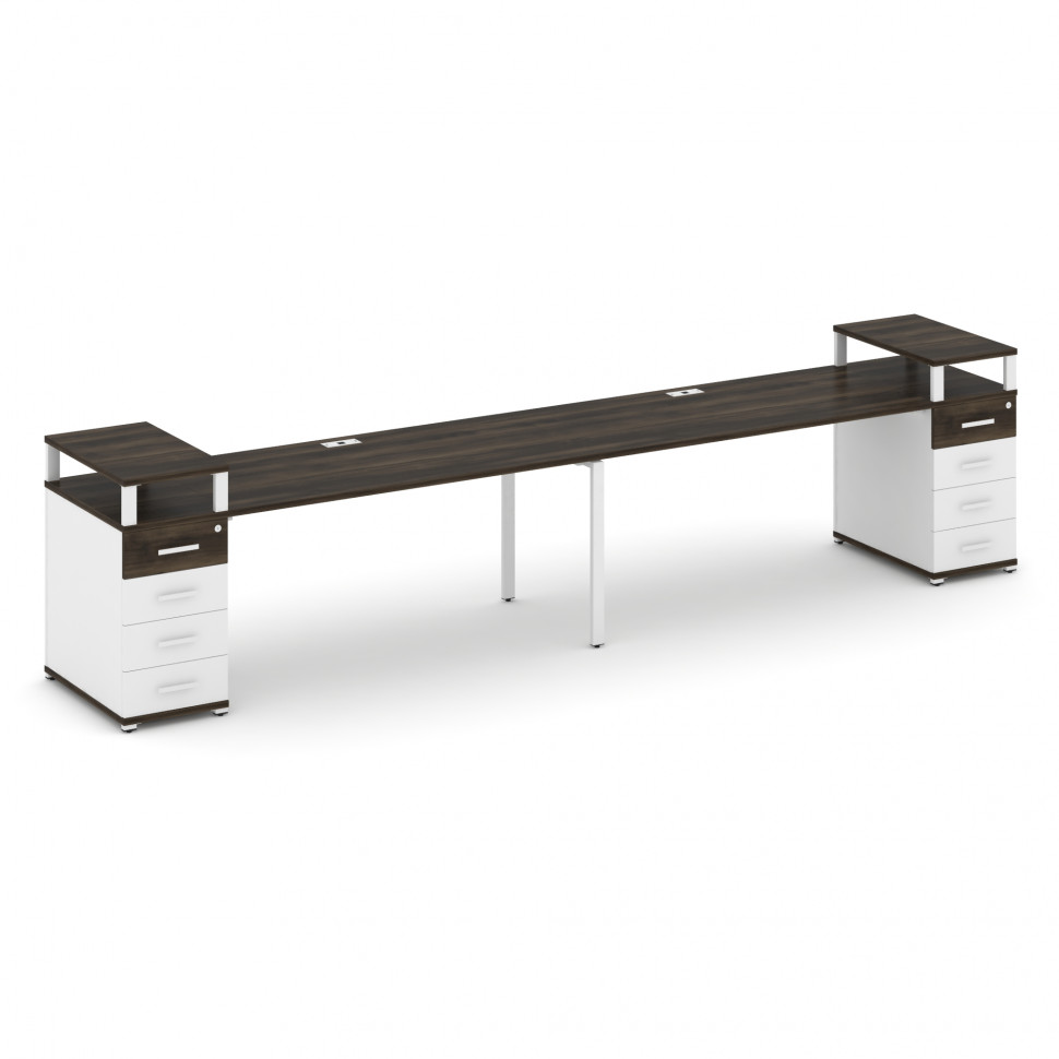 Concept Рабочая станция 2 места с 2 опорными тумбами CN.ORS-428 W Дуб Мали/Белый Бриллиант/Металл Бе