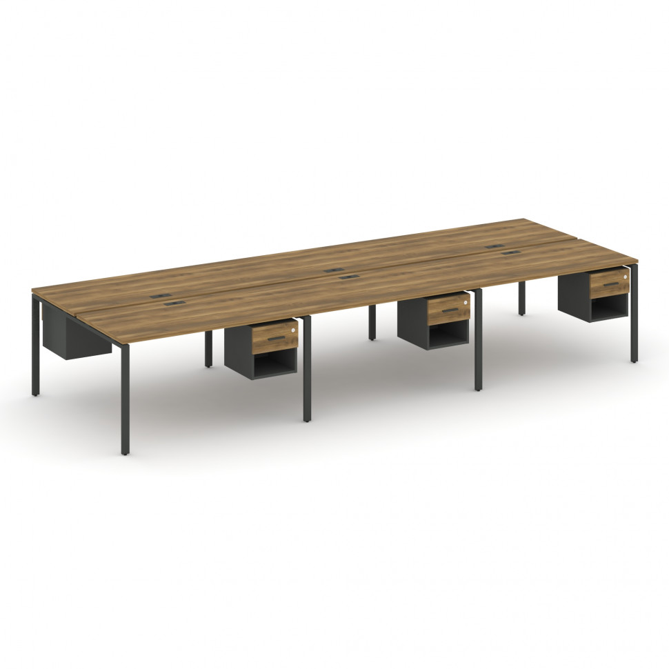 Concept Рабочая станция двухсторонняя с подвес. тумбами на 6 мест CN.DRS-158 A Сандал Янтарный/Антра