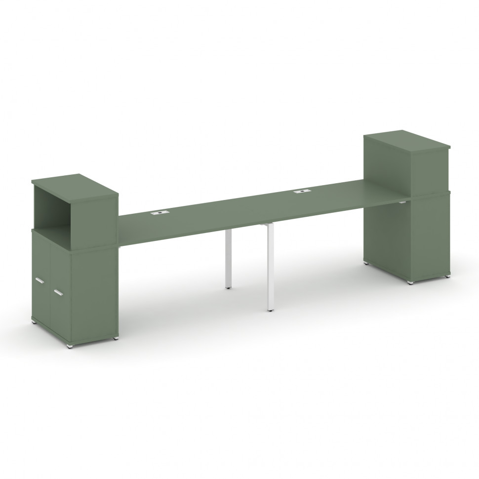 Concept Рабочая станция с опорными распаш. шкафами с надставкой низ. CN.ORS-225 W Кобо/Металл Белый