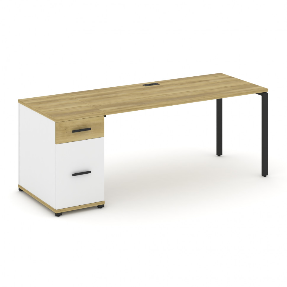 Concept Стол рабочий с 1 опорной тумбой CN.SP-408 B Дуб Винченцо/Белый Бриллиант/Металл Черный 2000*