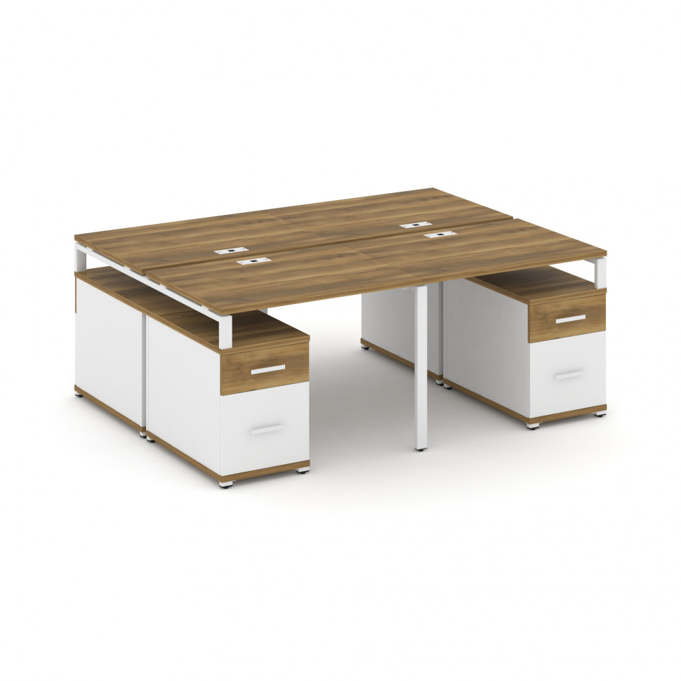 Concept Рабочая станция 4 места с 2 двухсторонними опорными тумбами CN.DRS-329 W Сандал Янтарный/Бел