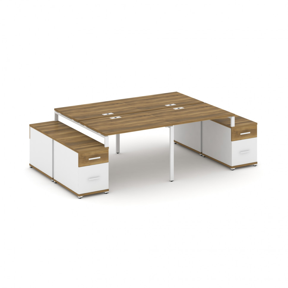 Concept Рабочая станция 4 места с 2 двухсторонними опорными тумбами CN.DRS-329 W Сандал Янтарный/Бел