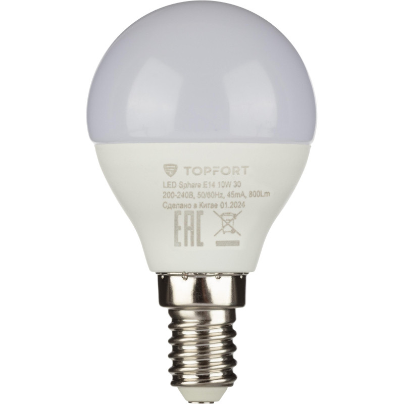 Лампа светодиодная Topfort E14 10W 3000K шар
