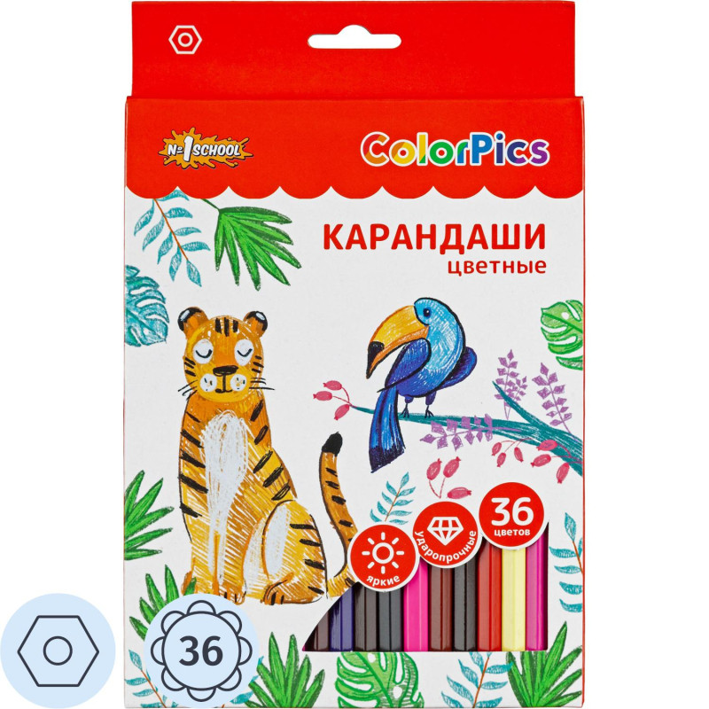 Карандаши цветные 36 цв 6-гран №1School ColorPics в наборе