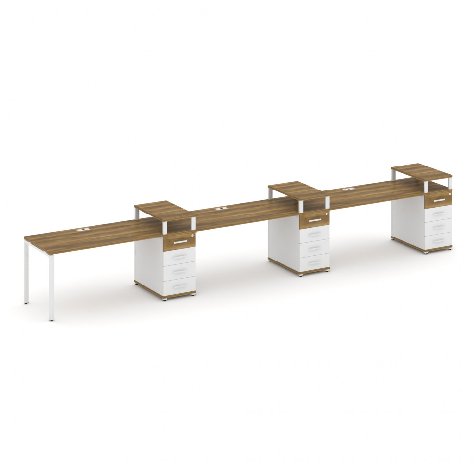 Concept Рабочая станция 3 места с 3 опорными тумбами CN.ORS-459 W Сандал Янтарный/Белый Бриллиант/Ме