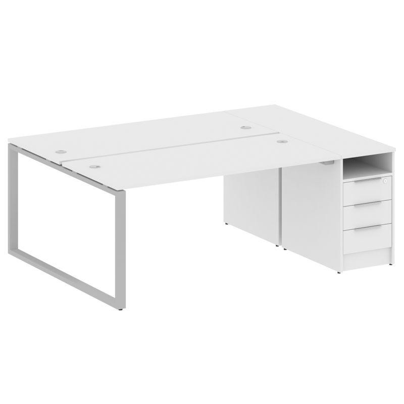 Metal System Рабочая станция с тумбой на О-образном м/к БО.РС-СТП-2.4 Белый/Металл Серый 2012*1475*7