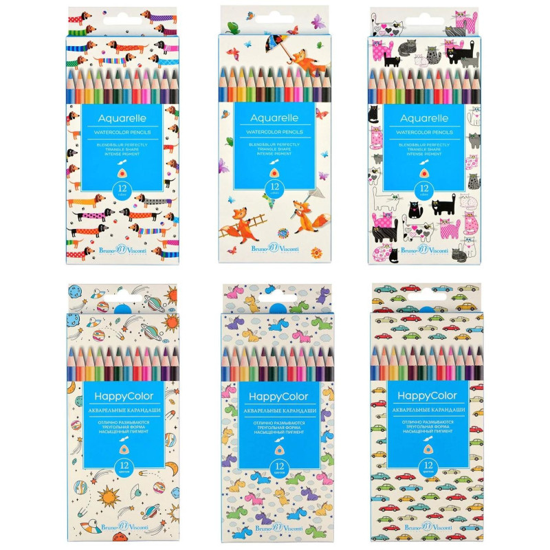 Карандаши акварельные HappyColor, 12 цв