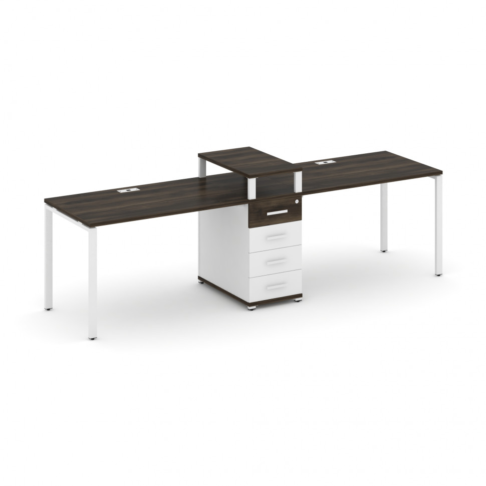 Concept Рабочая станция 2 места с 1 опорной тумбой CN.ORS-418 W Дуб Мали/Белый Бриллиант/Металл Белы