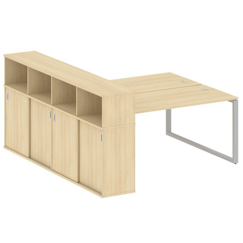 Metal System Рабочая станция с шкафом-купе на О-образном м/к БО.РС-СШК-4.4 Т Акация Лорка/Металл Сер