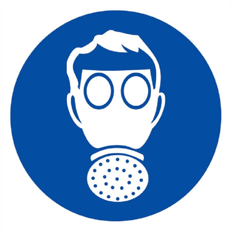 Знак безопасности M04 Работать в СИЗ органов дыхания (плёнка,200х200)