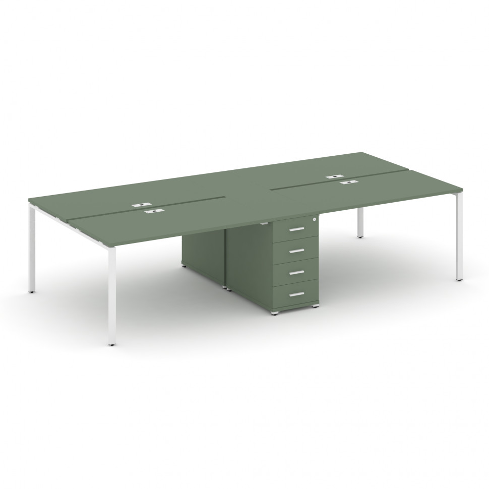 Concept Рабочая станция 4 места с 1 опорной тумбой CN.DRS-418 W Кобо/Металл Белый 2780*1480*750 Concept Рабочая станция 4 места с 1 опорной тумбой CN.DRS-418 W Кобо/Металл Белый 2780*1480*750