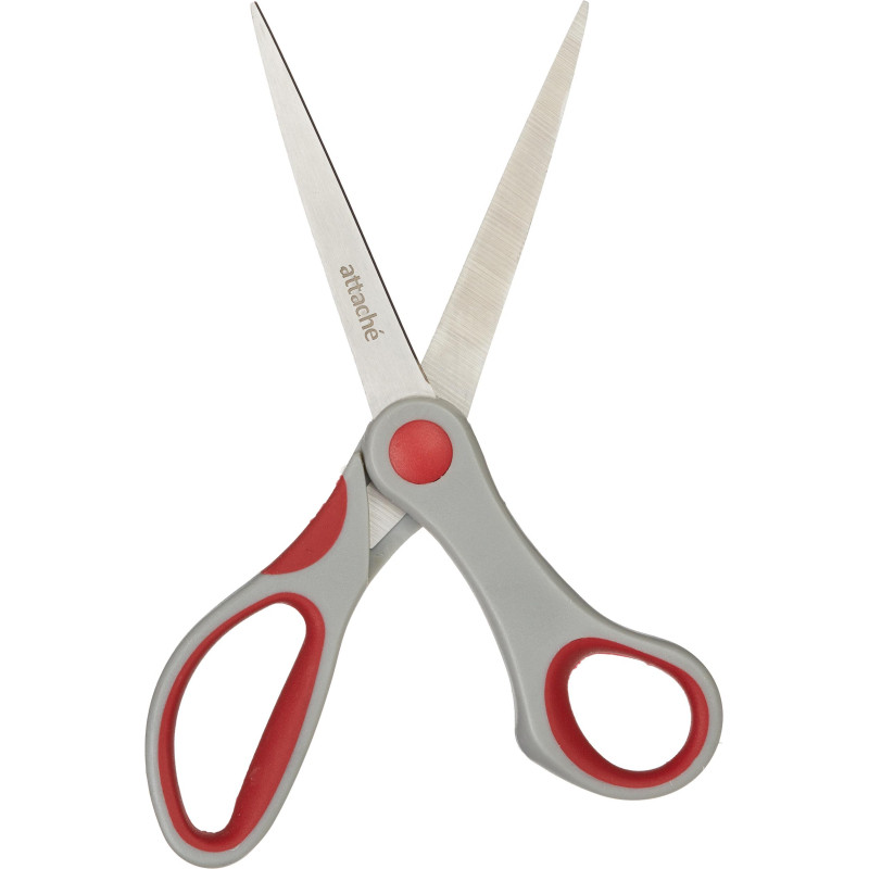 Ножницы Attache 205 мм,пласт.прорезин.анатомич. ручки,красн/серый
