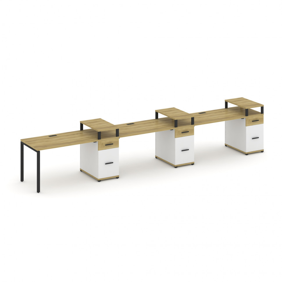 Concept Рабочая станция 3 места с 3 опорными тумбами CN.ORS-462 B Дуб Винченцо/Белый Бриллиант/Метал