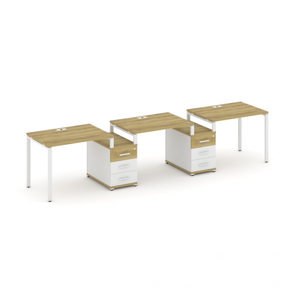 Concept Рабочая станция 3 места с 2 опорными тумбами CN.ORS-325 W Дуб Винченцо/Белый Бриллиант/Метал