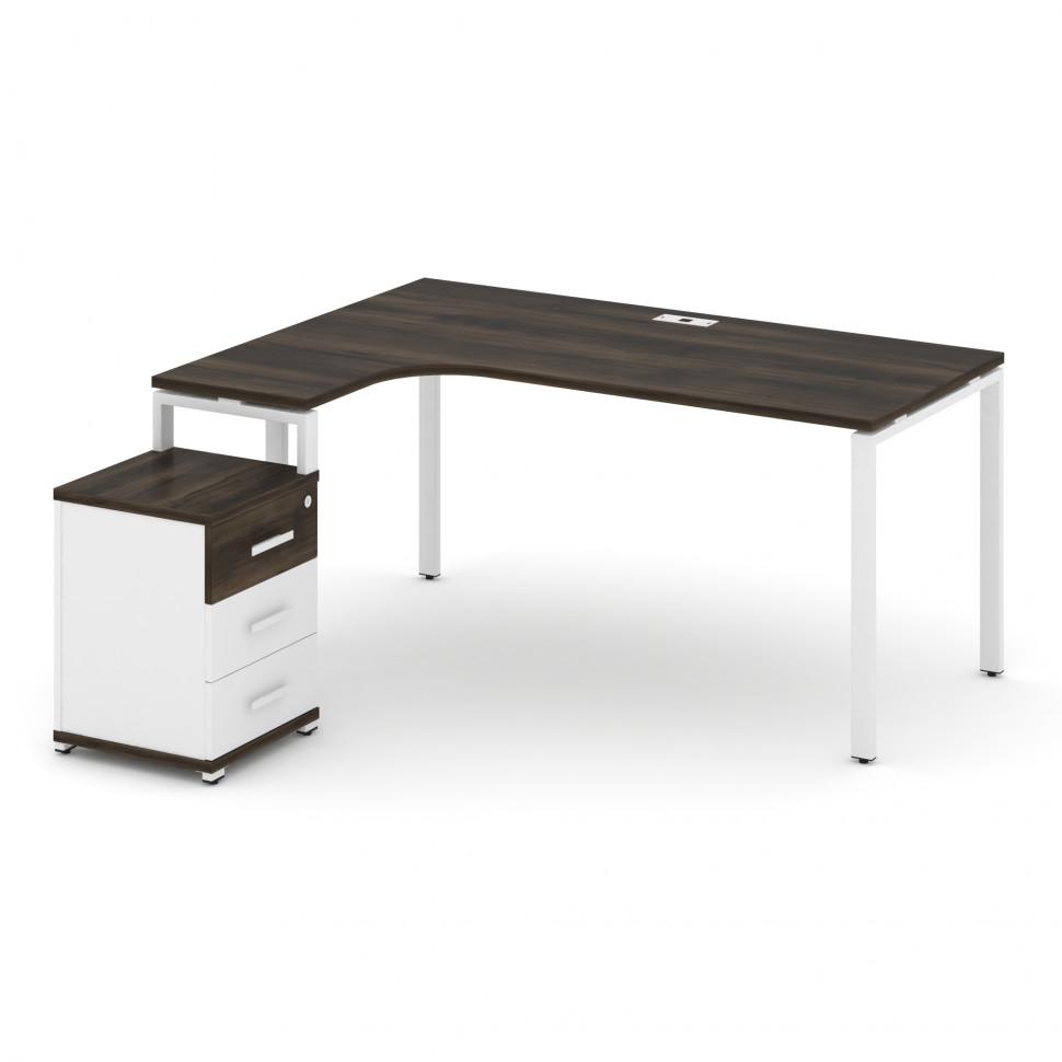 Concept Стол эргономичный с опорной тумбой CN.SA-307(L) W Дуб Мали/Белый Бриллиант/Металл Белый 1580