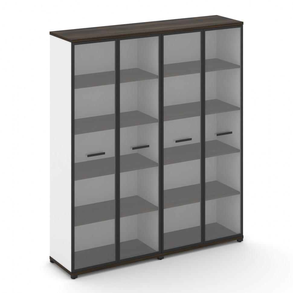 Concept Шкаф 2 широкие секции, 5 ниш CN.STS-528 RPB B Дуб Мали/Белый Бриллиант/Металл Черный/Прозрач