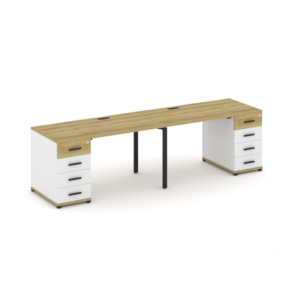 Concept Рабочая станция 2 места с 2 опорными тумбами CN.ORS-409 B Дуб Винченцо/Белый Бриллиант/Метал