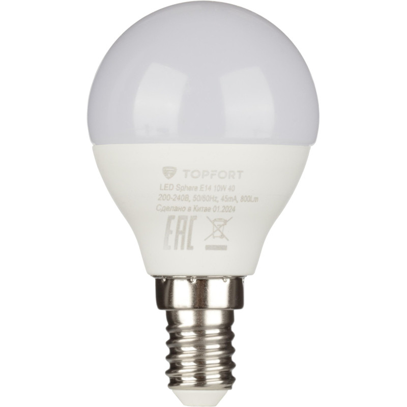 Лампа светодиодная Topfort E14 10W 4000K шар