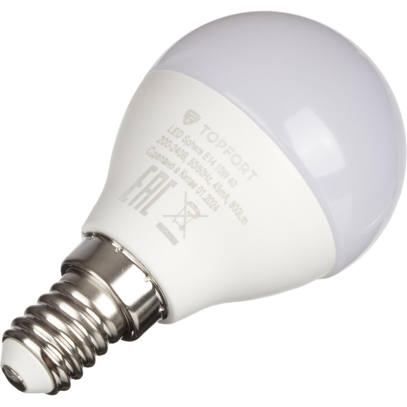 Лампа светодиодная Topfort E14 10W 4000K шар