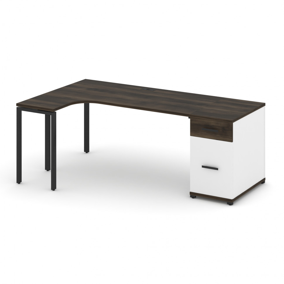 Concept Стол эргономичный CN.SA-404(L) B Дуб Мали/Белый Бриллиант/Металл Черный 2000*1180*750