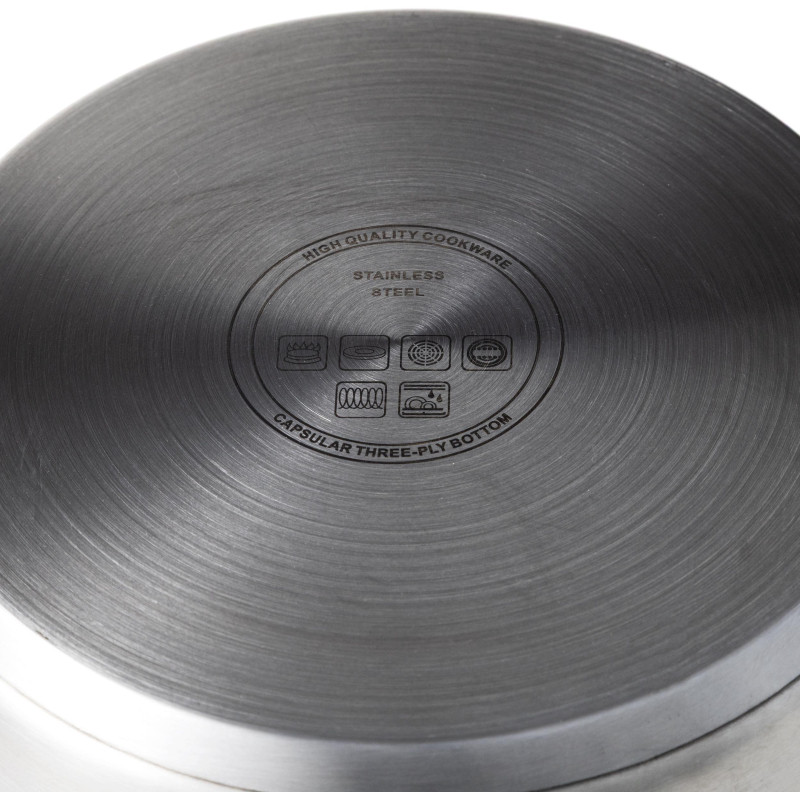 Сотейник 4л, нерж сталь, тройное дно, d=215, h=128, сдвумя ручками,индукция