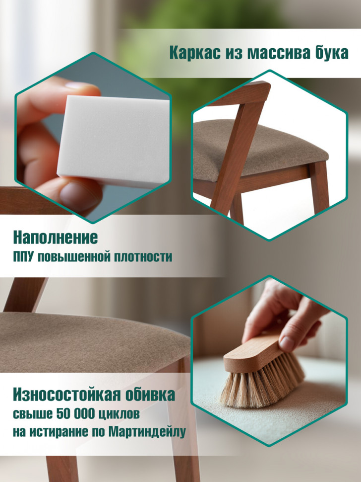Стул Верса/Versa (мягкое сиденье) каркас бук, сиденье ткань, 54,5х56х74см, коричневый