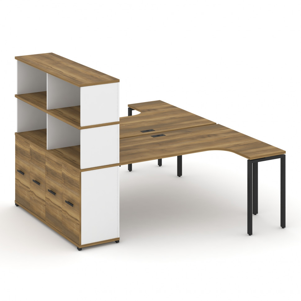 Concept Рабочая станция с опорным распаш. шкафом с надставкой выс. CN.DSA-216 B Сандал Янтарный/Белы