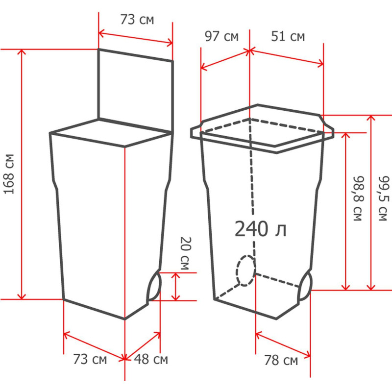 Контейнер-бак мусорный 240л, на 2-х колёсах, с крышкой, синий СПб