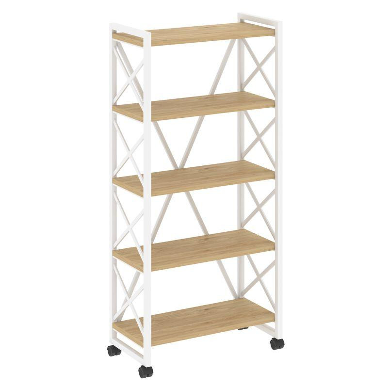 Loft Стеллаж на колесных опорах-5 полок VR.L-MST.K-5.8 Тиквуд Светлый/Металл Белый 800*400*1704