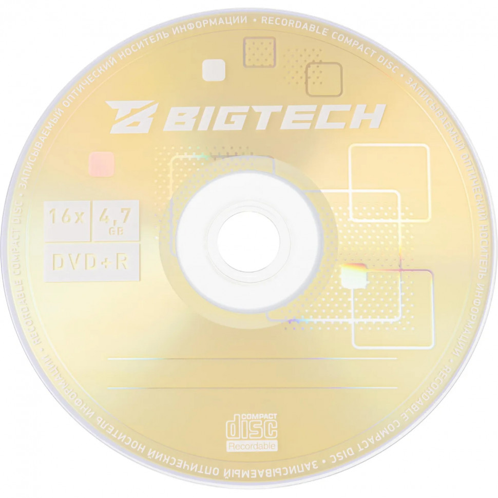Носители информации Bigtech YDVDRB007 DVD+R 4,7Гб/16х/100шт/уп cake box