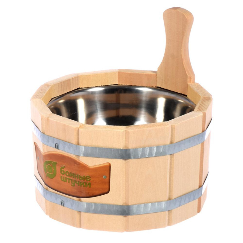 Ушат шайка 3,5 л, с нержавеющей вставкой, липа, Банные штучки,33215
