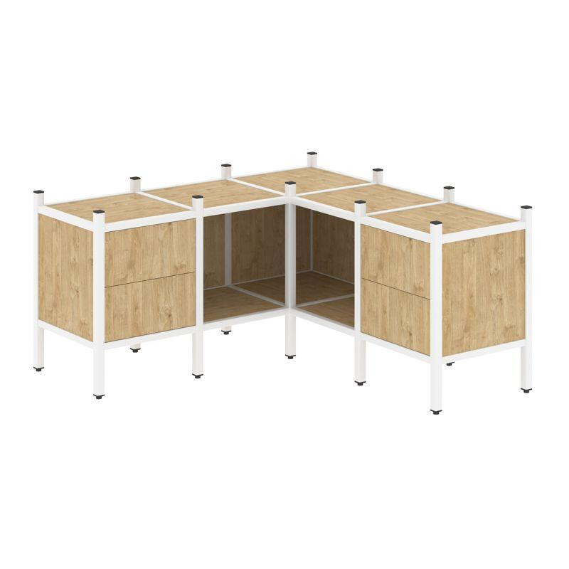 Loft Угловой внутренний стеллаж VR.L-27 Тиквуд Светлый/Металл Белый 1278*1278*636 Loft Угловой внутренний стеллаж VR.L-27 Тиквуд Светлый/Металл Белый 1278*1278*636