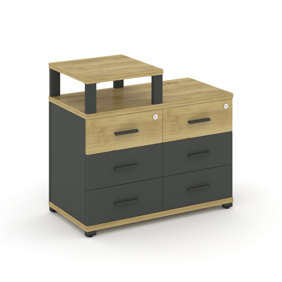 Concept Тумба приставная широкая 6 ящ. с надставкой узкой CN.TSP-008 A Дуб Винченцо/Антрацит/Металл Concept Тумба приставная широкая 6 ящ. с надставкой узкой CN.TSP-008 A Дуб Винченцо/Антрацит/Металл