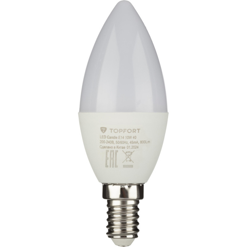 Лампа светодиодная Topfort E14 10W 4000K свеча