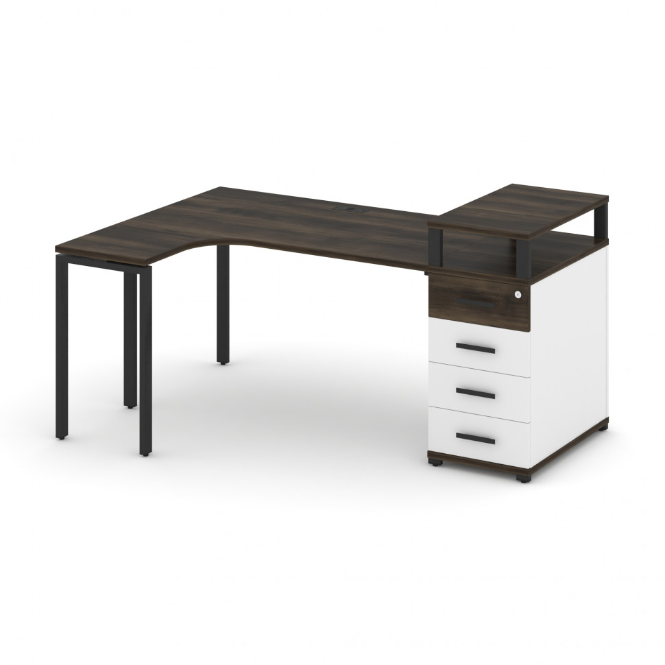 Concept Стол эргономичный CN.SA-405(L) B Дуб Мали/Белый Бриллиант/Металл Черный 1800*1180*917