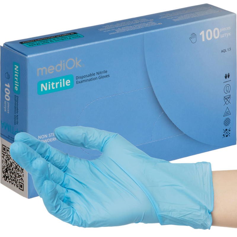 Перчатки нитрил., NITRILE OPTIMA, голубые, 3гр. (M), 50 пар/уп