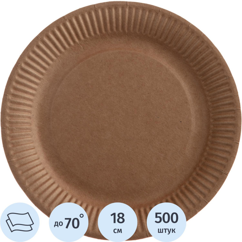 Тарелка одноразовая бум. 18см, Крафт 225 гр/м2 500шт/кор