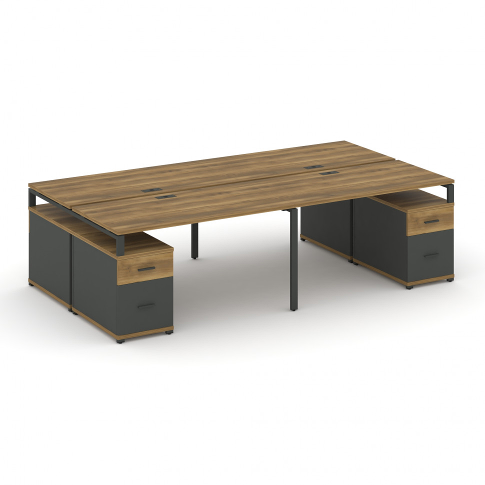 Concept Рабочая станция 4 места с 2 двухсторонними опорными тумбами CN.DRS-332 A Сандал Янтарный/Ант