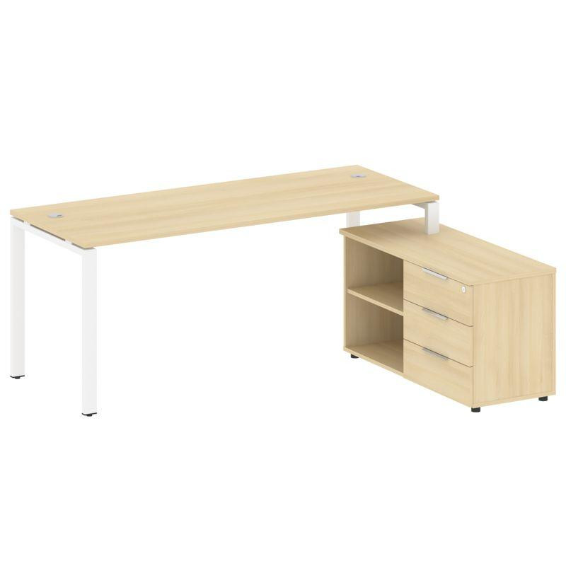 Metal System Рабочая станция с тумбой на П-образном м/к БП.РС-СТС-2.5 (R) Акация Лорка/Металл Белый