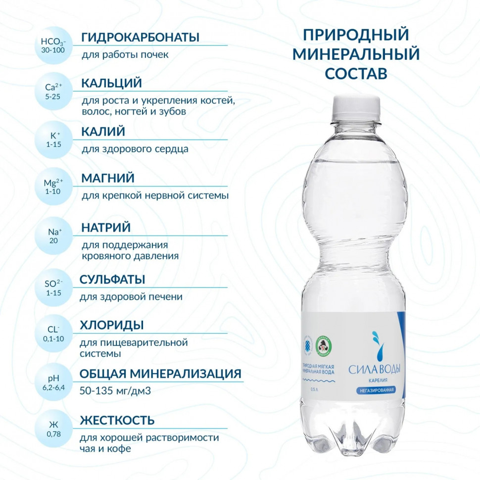 Вода минеральная Сила воды Карелия природ стол питьевая негаз ПЭТ 0,5л СПб