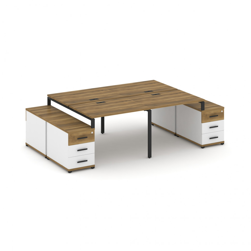 Concept Рабочая станция 4 места с 2 двухсторонними опорными тумбами CN.DRS-325 B Сандал Янтарный/Бел