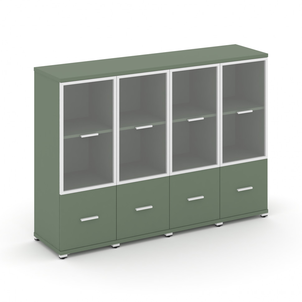 Concept Шкаф 4 узкие секции, 3 ниши CN.STU-342 RPW W Кобо/Металл Белый/Прозрачный 1668*420*1186