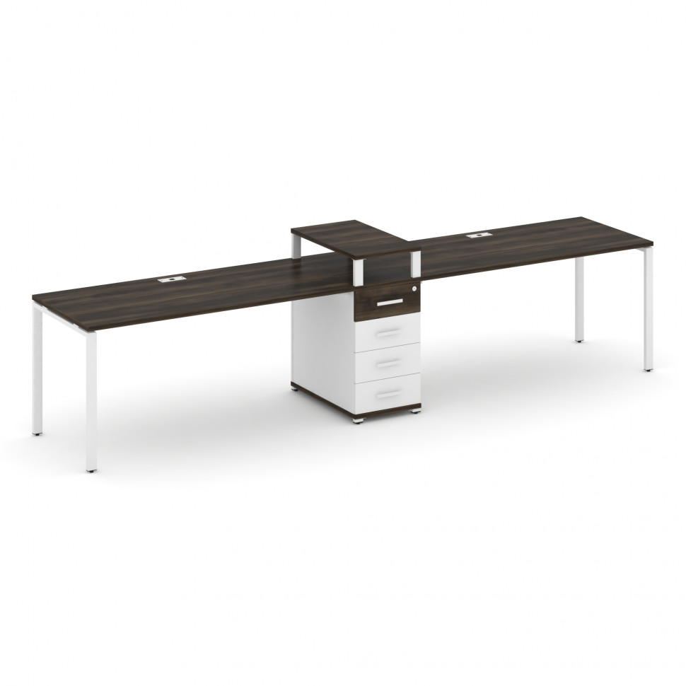 Concept Рабочая станция 2 места с 1 опорной тумбой CN.ORS-420 W Дуб Мали/Белый Бриллиант/Металл Белы