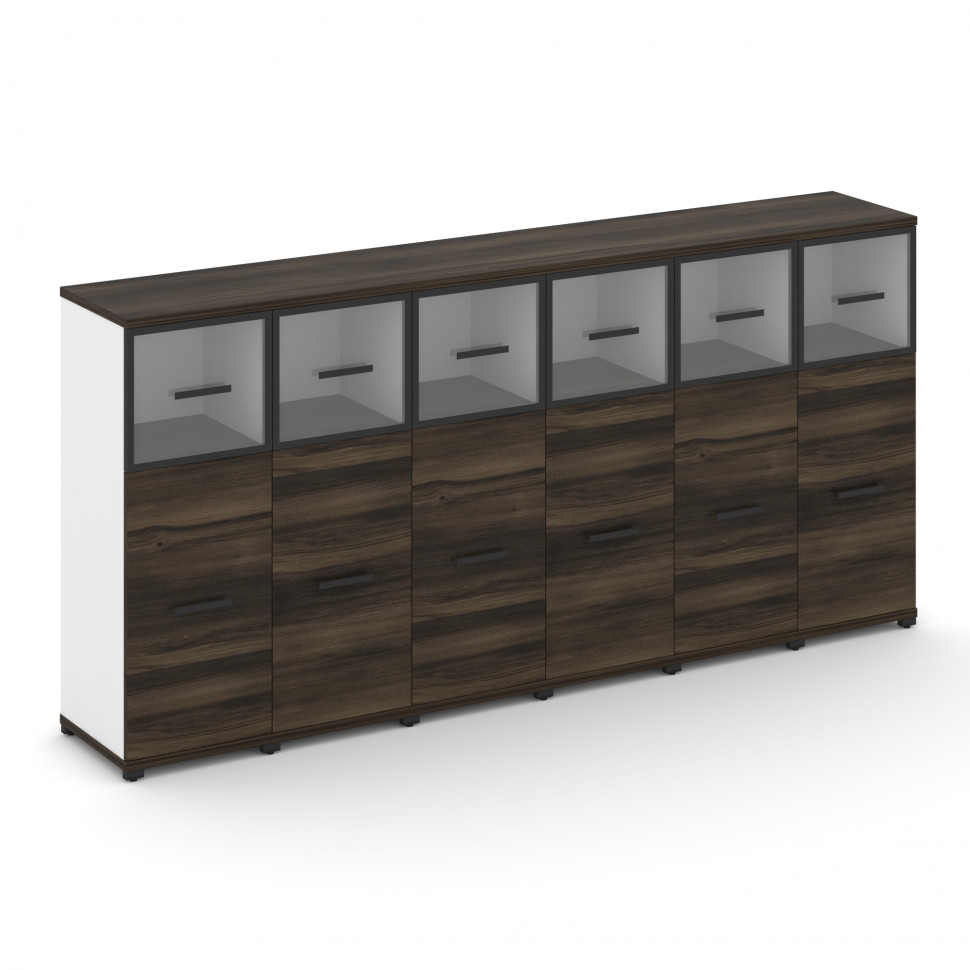 Concept Шкаф 6 узких секций, 3 ниши CN.STU-364 RPB B Дуб Мали/Белый Бриллиант/Металл Черный/Прозрачн