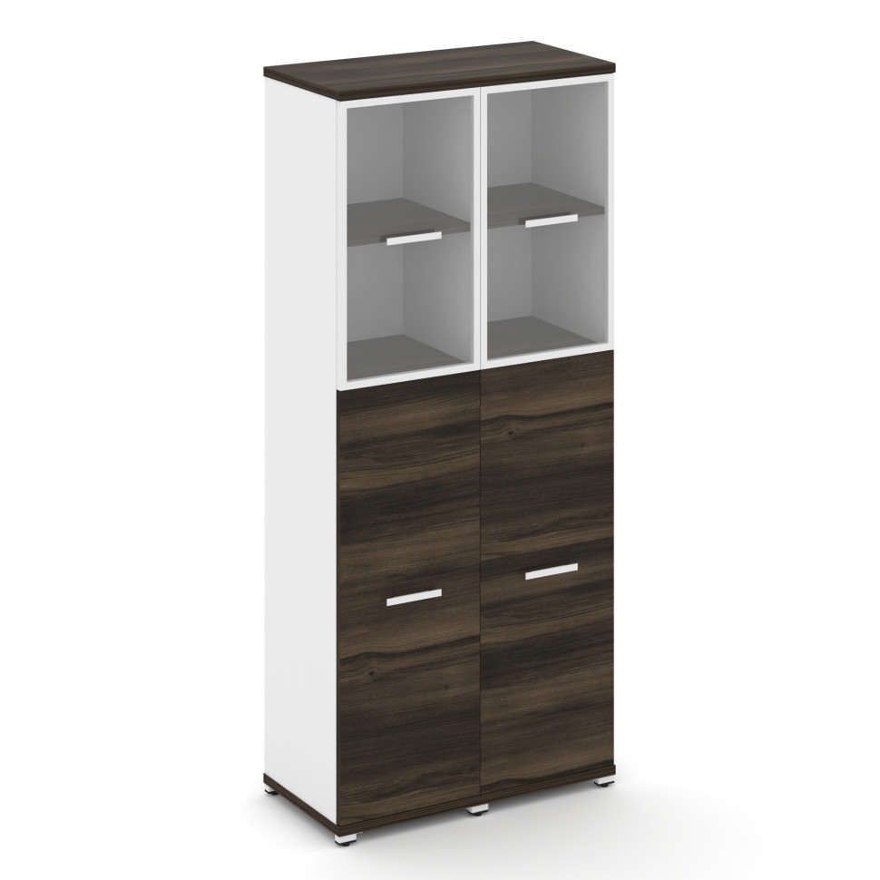 Concept Шкаф 2 узкие секции, 5 ниш CN.STU-525 RPW W Дуб Мали/Белый Бриллиант/Металл Белый/Прозрачный